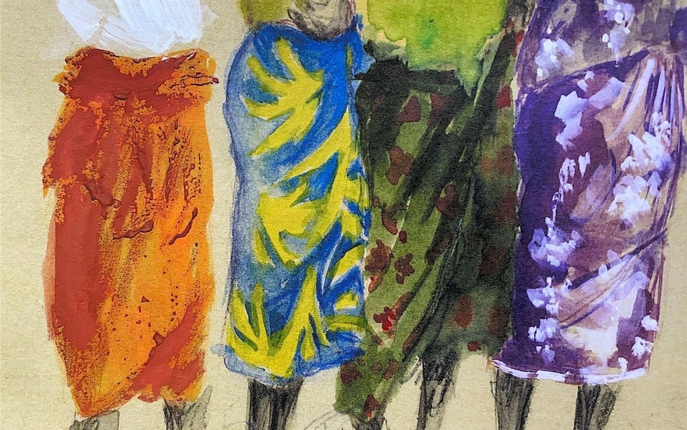 The beautiful clothes. Sketches on the spot, drawings and watercolors by Skarabri - Bibliothèque Goutte d'Or